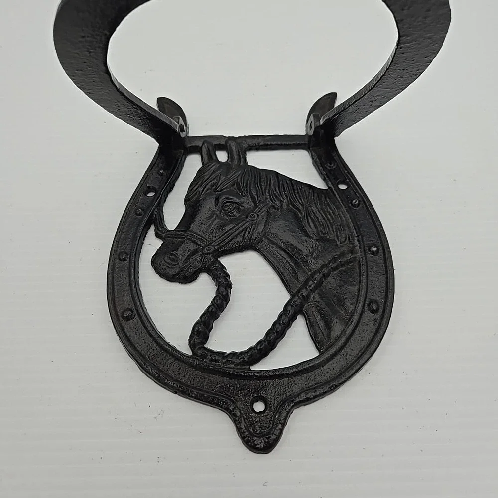 Horse Head in Horseshoe Door Knocker Cast Iron Metal